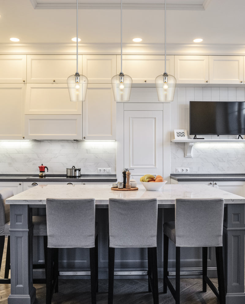 Joliet 1 Light 9" Pendant in Chrome in a room setting