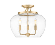 Joliet 3 Light 15.75" Semi Flush Mount in Burnished Brass