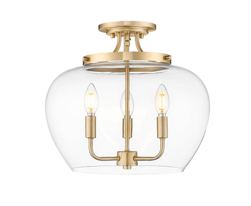 Joliet 3 Light 15.75" Semi Flush Mount in Burnished Brass