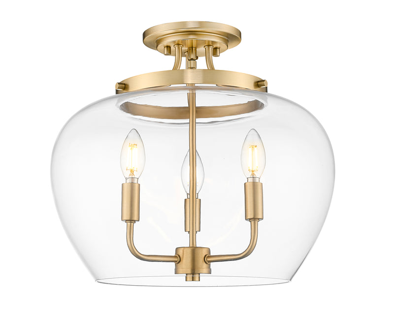 Joliet 3 Light 15.75" Semi Flush Mount in Burnished Brass