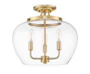 Joliet 3 Light 15.75" Semi Flush Mount in Burnished Brass