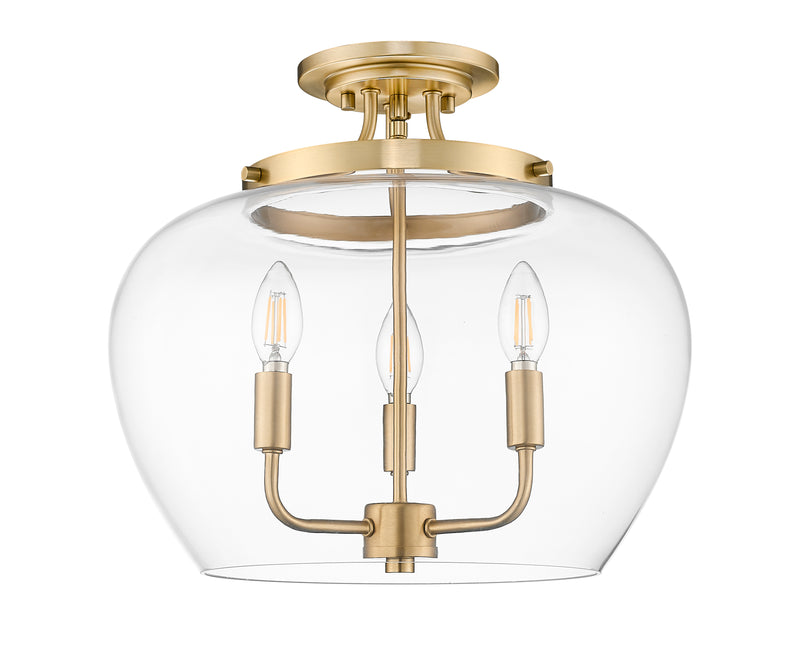 Joliet 3 Light 15.75" Semi Flush Mount in Burnished Brass