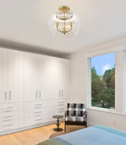 Joliet 3 Light 15.75" Semi Flush Mount in Burnished Brass in a room setting