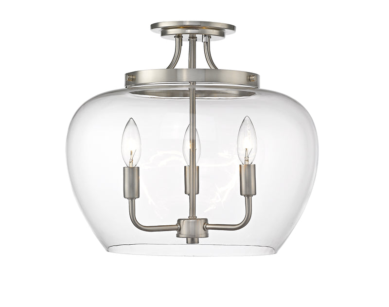 Joliet 3 Light 15.75" Semi Flush Mount in Brushed Nickel
