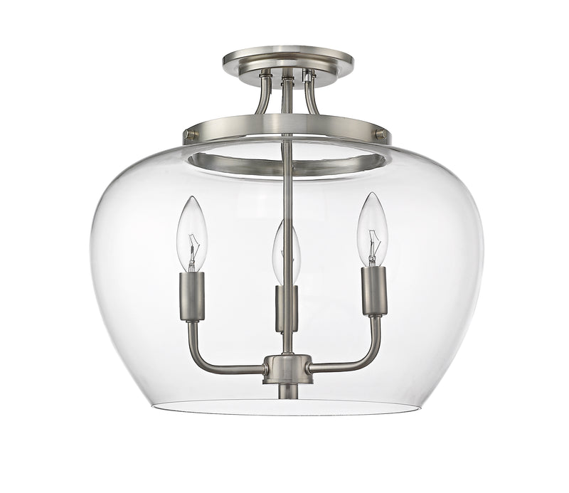 Joliet 3 Light 15.75" Semi Flush Mount in Brushed Nickel