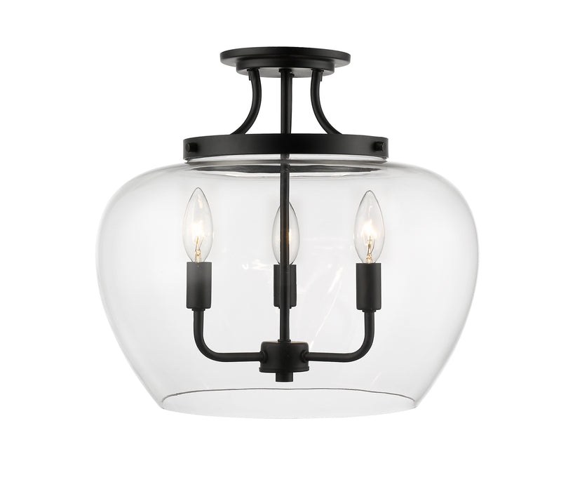Joliet 3 Light 15.75" Semi Flush Mount in Matte Black