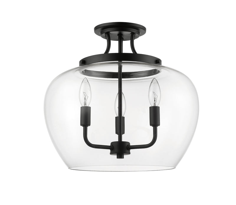 Joliet 3 Light 15.75" Semi Flush Mount in Matte Black