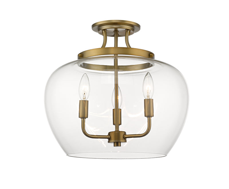 Joliet 3 Light 15.75" Semi Flush Mount in Olde Brass