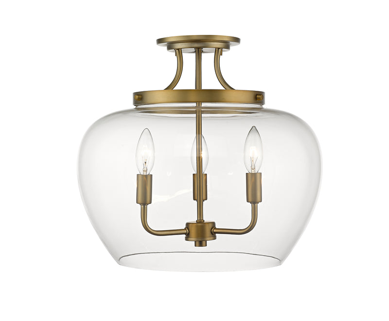 Joliet 3 Light 15.75" Semi Flush Mount in Olde Brass