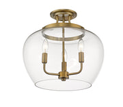 Joliet 3 Light 15.75" Semi Flush Mount in Olde Brass