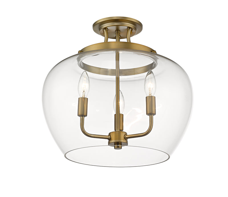Joliet 3 Light 15.75" Semi Flush Mount in Olde Brass
