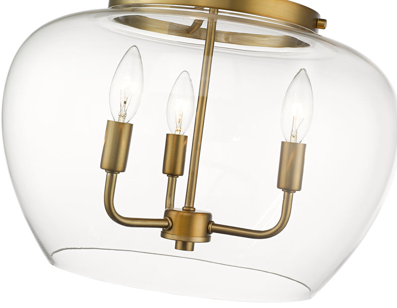 Joliet 3 Light 15.75" Semi Flush Mount in Olde Brass