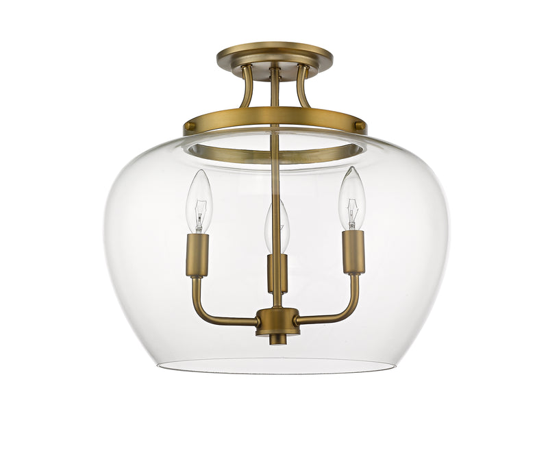 Joliet 3 Light 15.75" Semi Flush Mount in Olde Brass