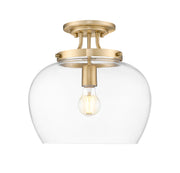 Joliet 1 Light 13" Semi Flush Mount in Burnished Brass