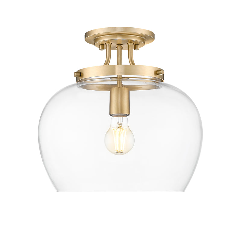 Joliet 1 Light 13" Semi Flush Mount in Burnished Brass