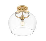 Joliet 1 Light 13" Semi Flush Mount in Burnished Brass