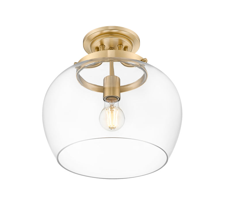Joliet 1 Light 13" Semi Flush Mount in Burnished Brass