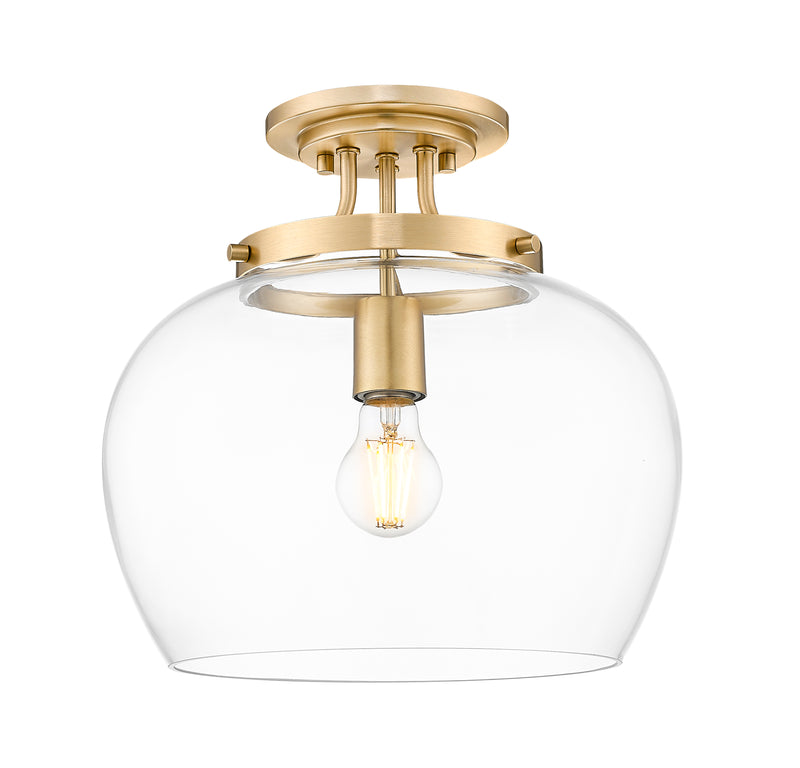 Joliet 1 Light 13" Semi Flush Mount in Burnished Brass