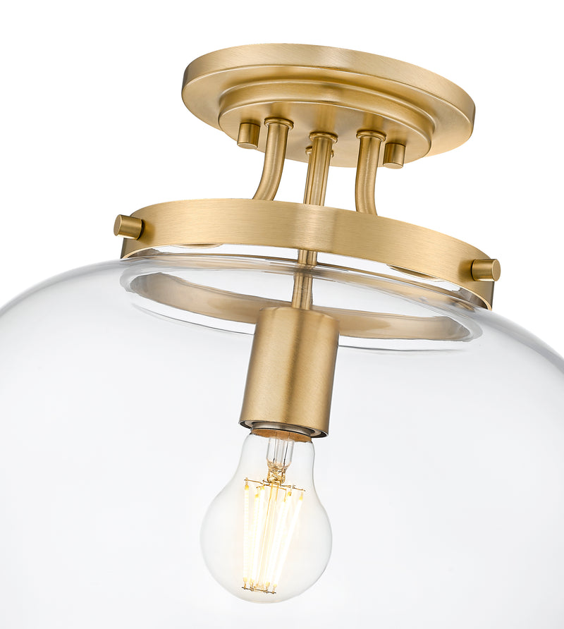 Joliet 1 Light 13" Semi Flush Mount in Burnished Brass
