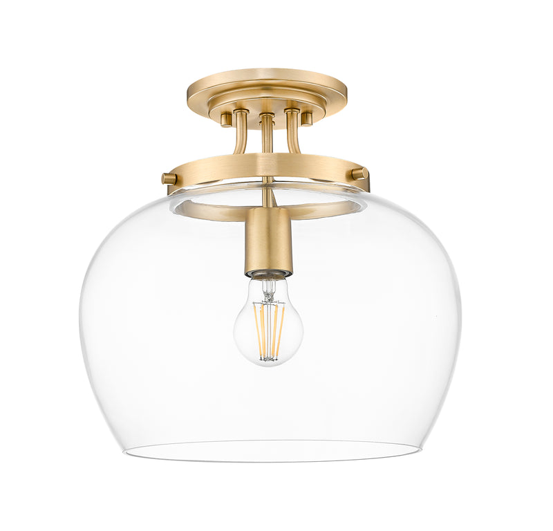 Joliet 1 Light 13" Semi Flush Mount in Burnished Brass