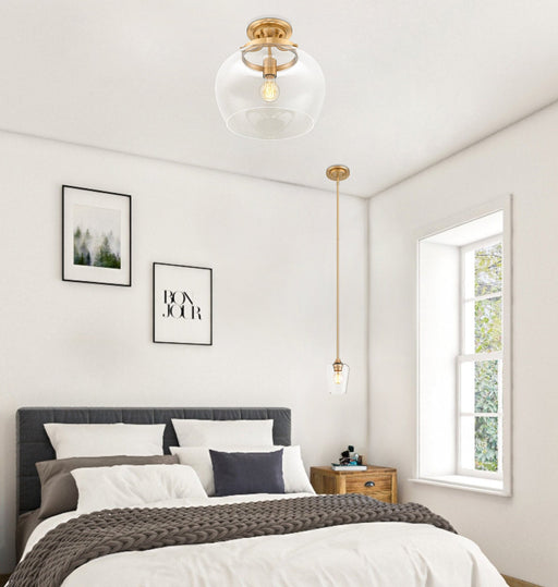 Joliet 1 Light 13" Semi Flush Mount in Burnished Brass in a room setting
