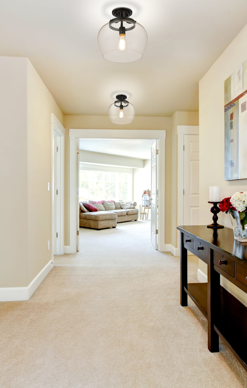 Joliet 1 Light 13" Semi Flush Mount in Matte Black in a room setting