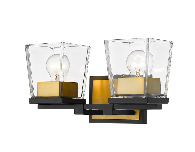 Bleeker Street 2 Light 14" Vanity in Matte Black + Olde Brass