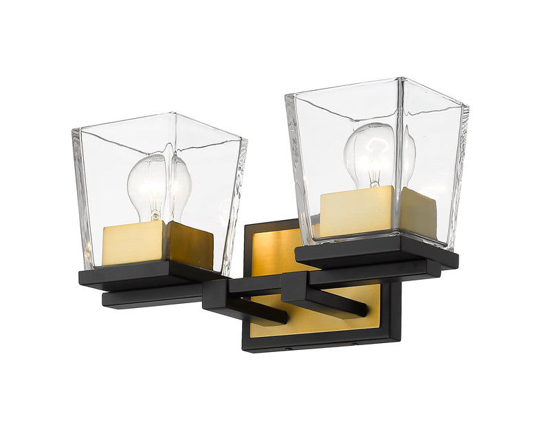 Bleeker Street 2 Light 14" Vanity in Matte Black + Olde Brass