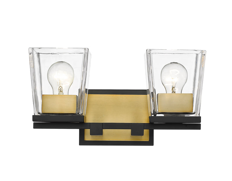 Bleeker Street 2 Light 14" Vanity in Matte Black + Olde Brass