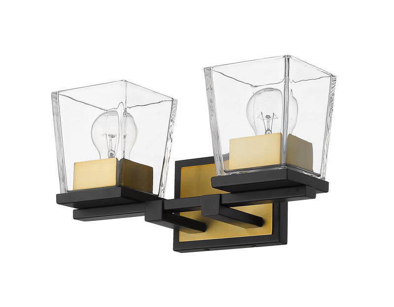 Bleeker Street 2 Light 14" Vanity in Matte Black + Olde Brass