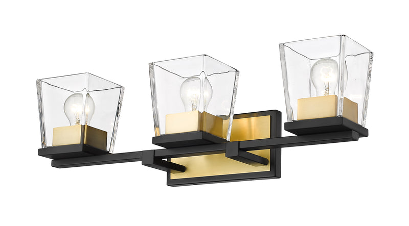 Bleeker Street 3 Light 25" Vanity in Matte Black + Olde Brass