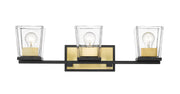 Bleeker Street 3 Light 25" Vanity in Matte Black + Olde Brass