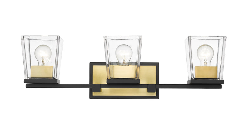 Bleeker Street 3 Light 25" Vanity in Matte Black + Olde Brass