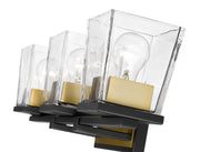 Bleeker Street 3 Light 25" Vanity in Matte Black + Olde Brass