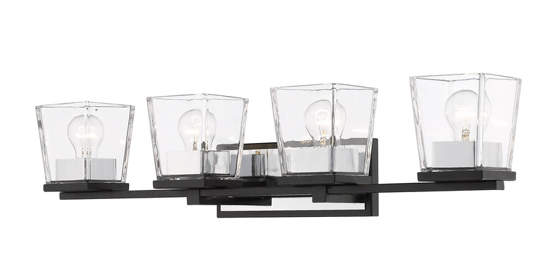 Bleeker Street 4 Light 33" Vanity in Matte Black + Chrome