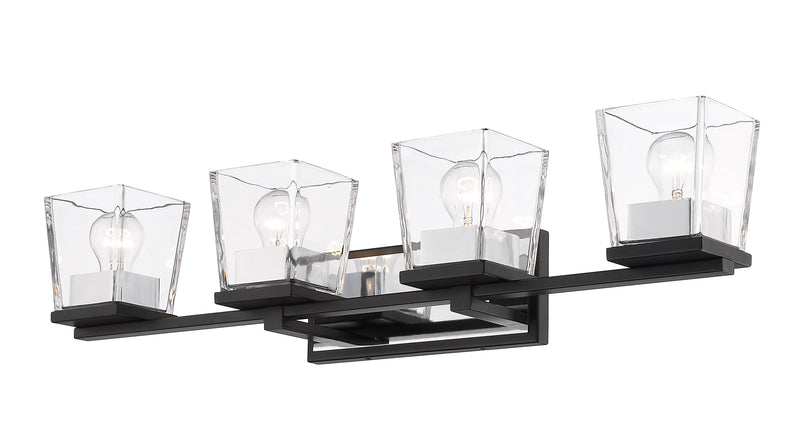 Bleeker Street 4 Light 33" Vanity in Matte Black + Chrome