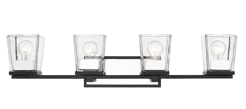 Bleeker Street 4 Light 33" Vanity in Matte Black + Chrome