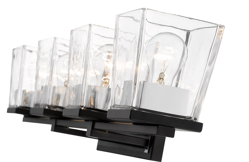 Bleeker Street 4 Light 33" Vanity in Matte Black + Chrome
