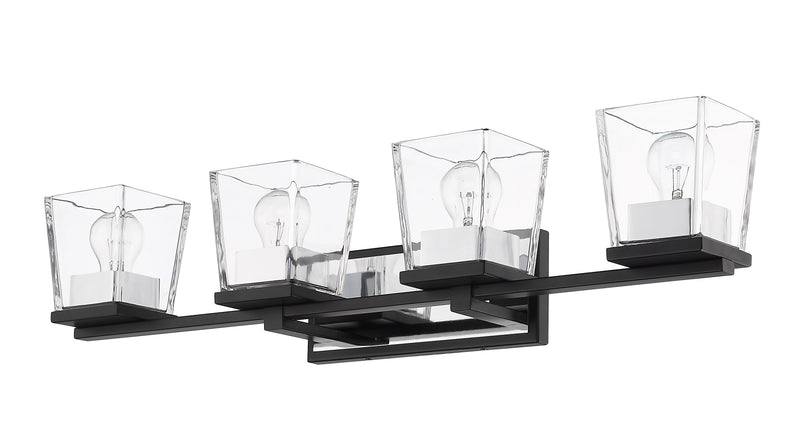 Bleeker Street 4 Light 33" Vanity in Matte Black + Chrome