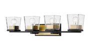 Bleeker Street 4 Light 33" Vanity in Matte Black + Olde Brass