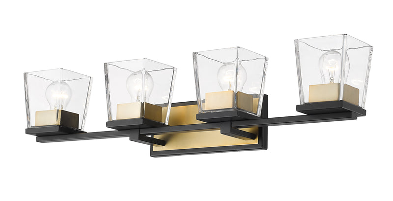 Bleeker Street 4 Light 33" Vanity in Matte Black + Olde Brass