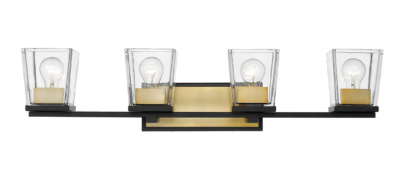 Bleeker Street 4 Light 33" Vanity in Matte Black + Olde Brass
