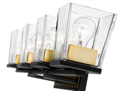 Bleeker Street 4 Light 33" Vanity in Matte Black + Olde Brass