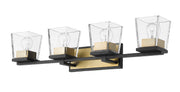 Bleeker Street 4 Light 33" Vanity in Matte Black + Olde Brass