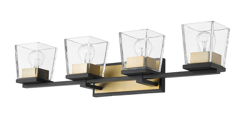 Bleeker Street 4 Light 33" Vanity in Matte Black + Olde Brass