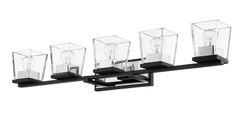 Bleeker Street 5 Light 42.5" Vanity in Matte Black + Chrome