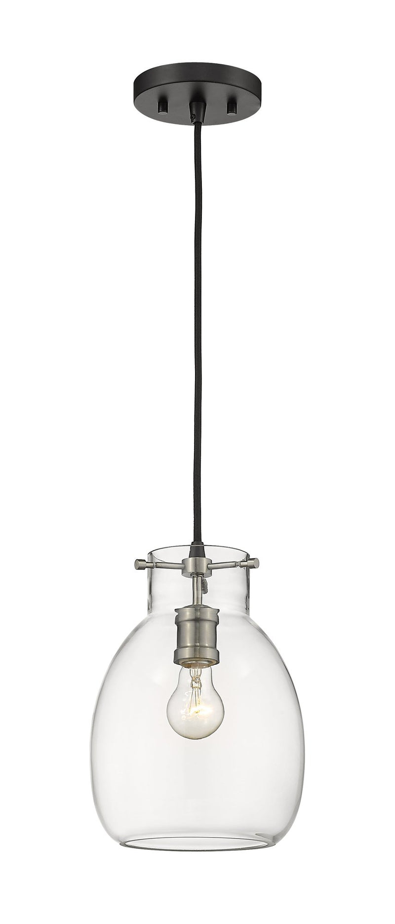 Bella 1 Light 8" Pendant, Cord Mount in Matte Black + Brushed Nickel