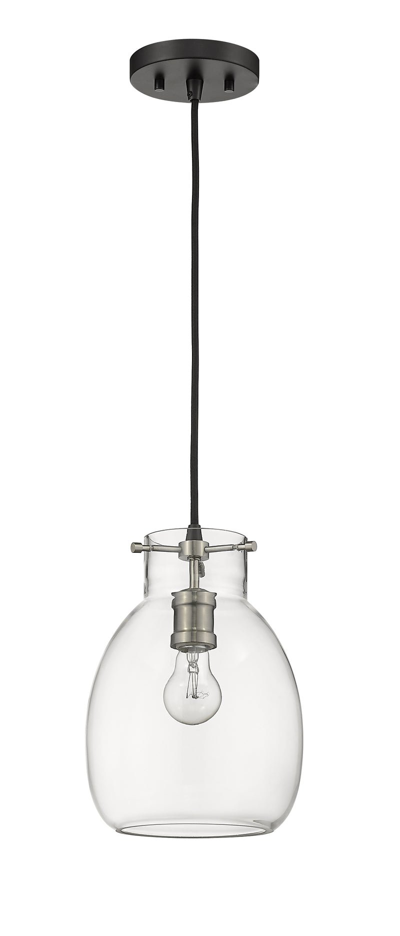 Bella 1 Light 8" Pendant, Cord Mount in Matte Black + Brushed Nickel