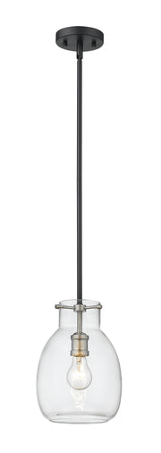 Bella 1 Light 8" Pendant, Rod Mount in Matte Black + Brushed Nickel