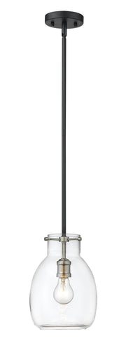 Bella 1 Light 8" Pendant, Rod Mount in Matte Black + Brushed Nickel